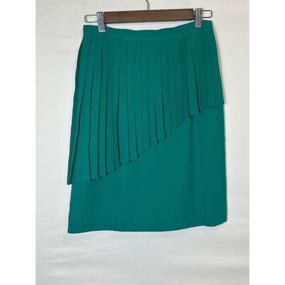 Claude Bert Dresses & Skirts - Claude Bert Vintage Green Fully Lined Pencil Skirt Size S Asymmetrical Pleats